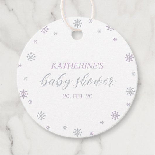 Paars en Silver Winter Wonderland Baby shower Bedankjes Labels (Voorkant)