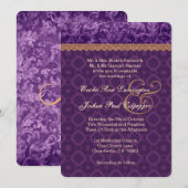 Paars en Tan Damask Wedding V16 Kaart (Voorkant / Achterkant)