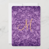 Paars en Tan Damask Wedding V16 Kaart (Achterkant)