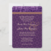 Paars en Tan Damask Wedding V16 Kaart (Voorkant)