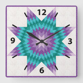 Paars en Teal Lone Star Quilt Ontwerp Vierkante Klok