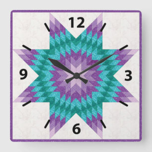 Paars en Teal Lone Star Quilt Ontwerp Vierkante Klok