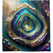 Paars en Turkoois Blauwe Geode Goud Douchegordijn (Voorkant)