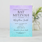 Paars en Turquoise Bat Mitzvah Faux Glitter Paint Kaart (Staand voorkant)