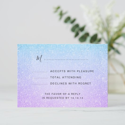 Paars en Turquoise Bat Mitzvah Faux Glitter RSVP (Staand voorkant)
