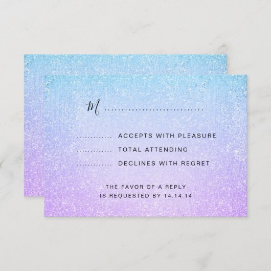 Paars en Turquoise Bat Mitzvah Faux Glitter RSVP (Voorkant / Achterkant)