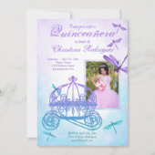 Paars- en Turquoise Carriage Quinceañera Kaart (Voorkant)