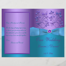 Paars en Turquoise Floral Wedding Programme