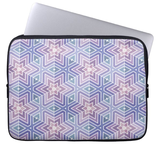 Paars en Turquoise Geometric Star Maze Pattern Laptop Sleeve (Voorkant)