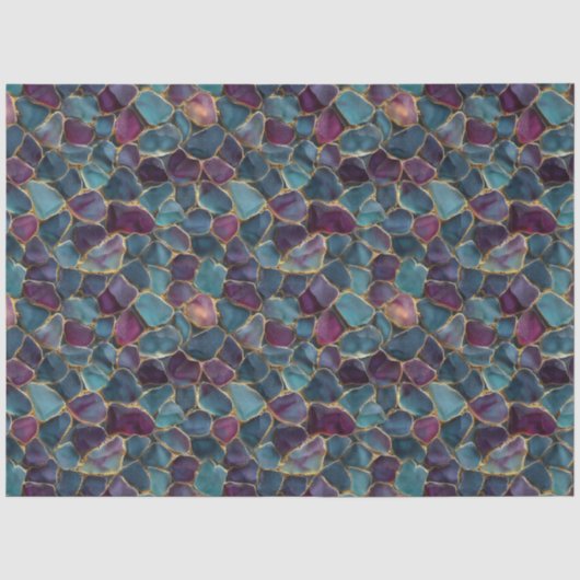 Paars en turquoise glaspatroon decoupage tissuepapier (Voorkant)