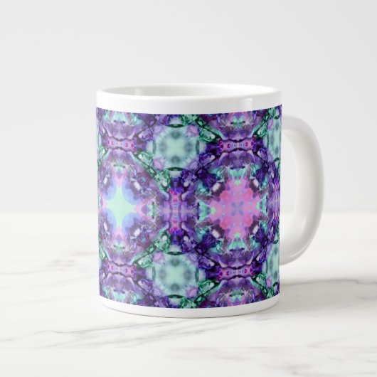 Paars en Turquoise Hippy Fractal Pattern Grote Koffiekop (Voorkant rechts)