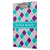 Paars en Turquoise Lattice Pattern met naam Klembord (Links)