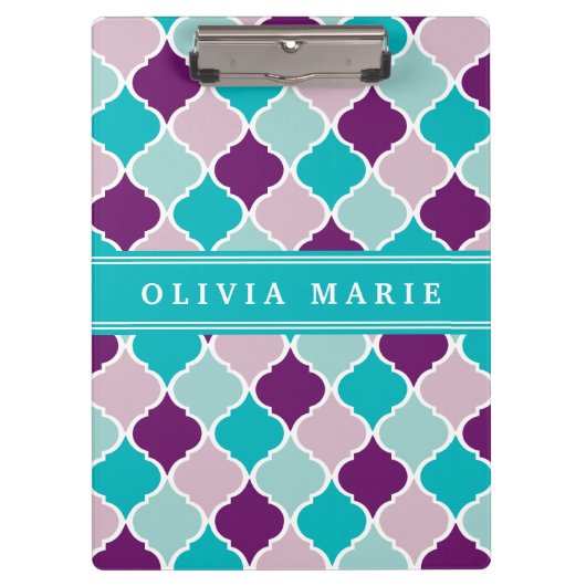 Paars en Turquoise Lattice Pattern met naam Klembord (Voorkant)