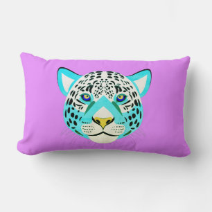 Paars en Turquoise Leopard Head Lumbar Pillow Kussen