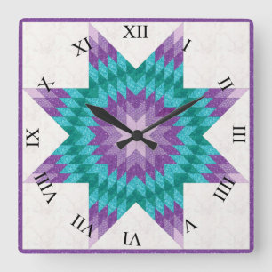 Paars en Turquoise Lone Star Quilt Ontwerp Vierkante Klok