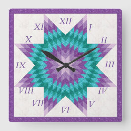 Paars en Turquoise Lone Star Quilt Ontwerp Vierkante Klok