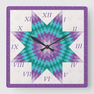 Paars en Turquoise Lone Star Quilt Ontwerp Vierkante Klok