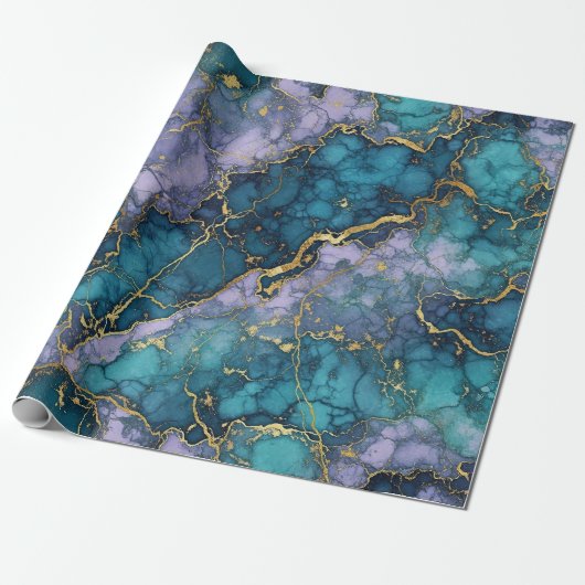 Paars en Turquoise Marmer Inpakpapier (Uitgerold)