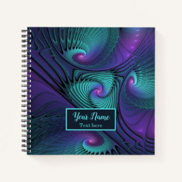 Paars en Turquoise, moderne abstracte Fractal Naam Notitieboek