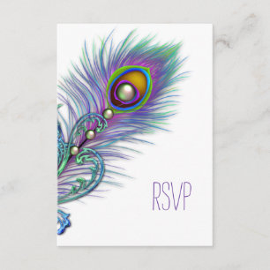 Paars en turquoise pauwen RSVP Kaartje
