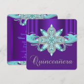 Paars en turquoise Quinceanera Kaart (Voorkant / Achterkant)