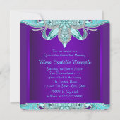 Paars en turquoise Quinceanera Kaart (Achterkant)