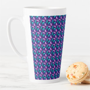 Paars en Turquoise Vlinderpatroon   Bloemloze Naad Latte Mok