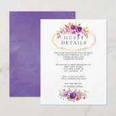 Paars en Violet Floral Wedding Guest Details Informatiekaartje (Voorkant / Achterkant)