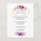Paars en Violet Floral Wedding Guest Details Informatiekaartje (Voorkant)