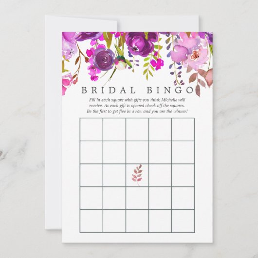 Paars en Violet Waterverf Vrijgezellenfeest Bingo Kaart (Voorkant)