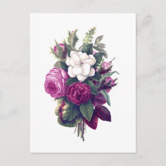 Paars en White Floral Bouquet Briefkaart (Voorkant)