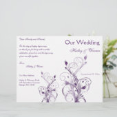 Paars en White Floral Wedding Programme (Staand voorkant)