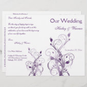 Paars en White Floral Wedding Programme (Voorkant / Achterkant)