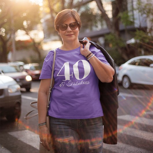 Paars en Wit 40 & Fabulous Typografie T-shirt