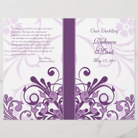 Paars en wit Abstract Floral Wedding Programme (Voorkant)