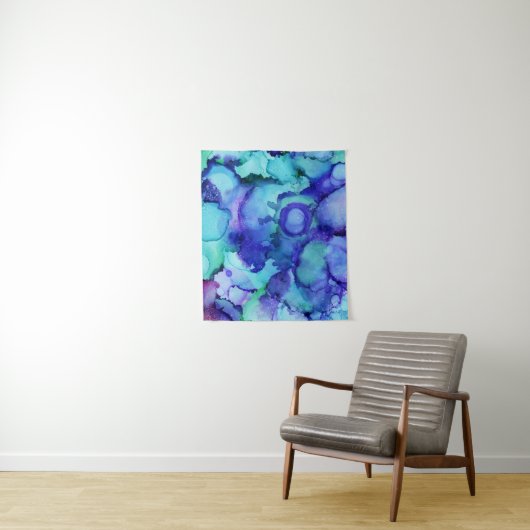 Paars en wit abstract schilderij wandkleed (In situ)