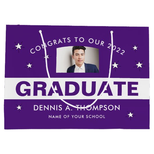 Paars en wit Afstuderen Foto aangepast Groot Cadeauzakje (Achterkant)