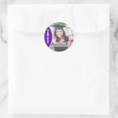 Paars en wit Afstuderen Foto aangepast Ronde Sticker (Tas)