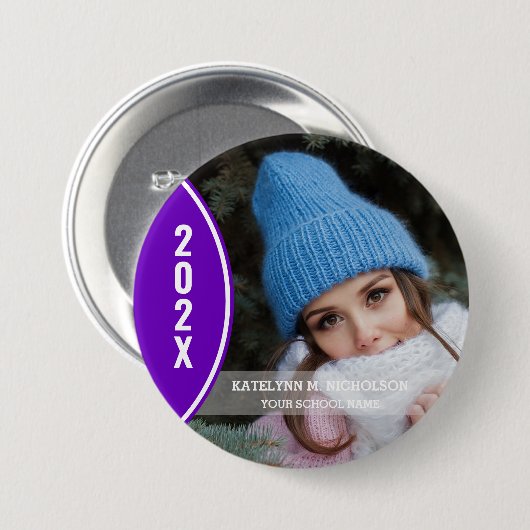 Paars en wit Afstuderen Foto Button (Voorkant /achterkant)