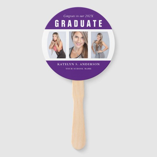 Paars en wit Afstuderen Foto Collage Handwaaier (Voorkant)