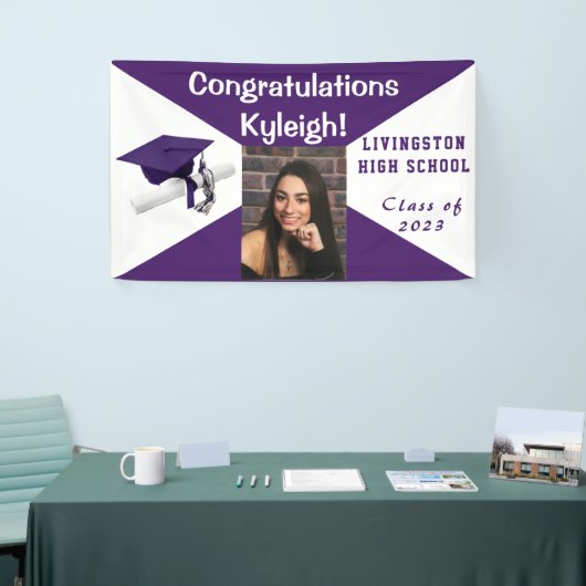 Paars en wit Afstuderen Foto Spandoek (Beurs)