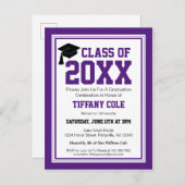 Paars en wit Afstuderen Jaar Uitnodiging Briefkaart (Voorkant / Achterkant)