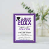 Paars en wit Afstuderen Jaar Uitnodiging Briefkaart (Staand voorkant)