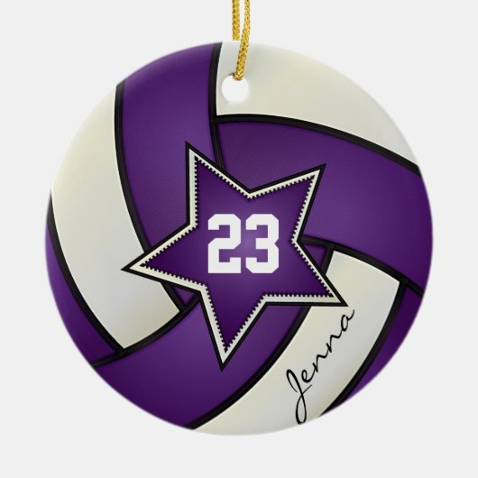 Paars en wit All Star Volleyball Keramisch Ornament (Voorkant)