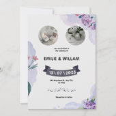 Paars en Wit Aquarel Trouw Uitnodiging (Voorkant)