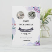 Paars en Wit Aquarel Trouw Uitnodiging (Staand voorkant)