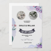 Paars en Wit Aquarel Trouw Uitnodiging (Voorkant / Achterkant)