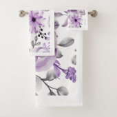 Paars en wit bloemen badkamer handdoeken set (Insitu)