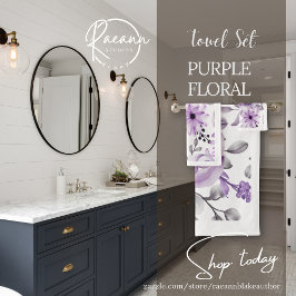 Paars en wit bloemen badkamer handdoeken set