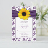Paars en wit bloemig damast huwelijksreactiekaart RSVP kaartje (Staand voorkant)